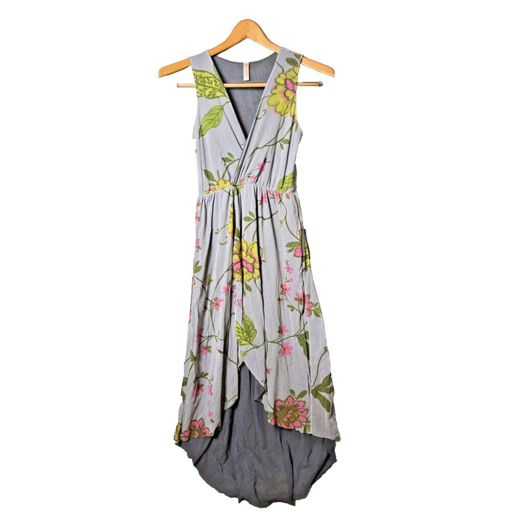 Sweat Pea Womens Hi-Low Floral Maxi Dress Sleeveless Faux Wrap Gray Size Medium